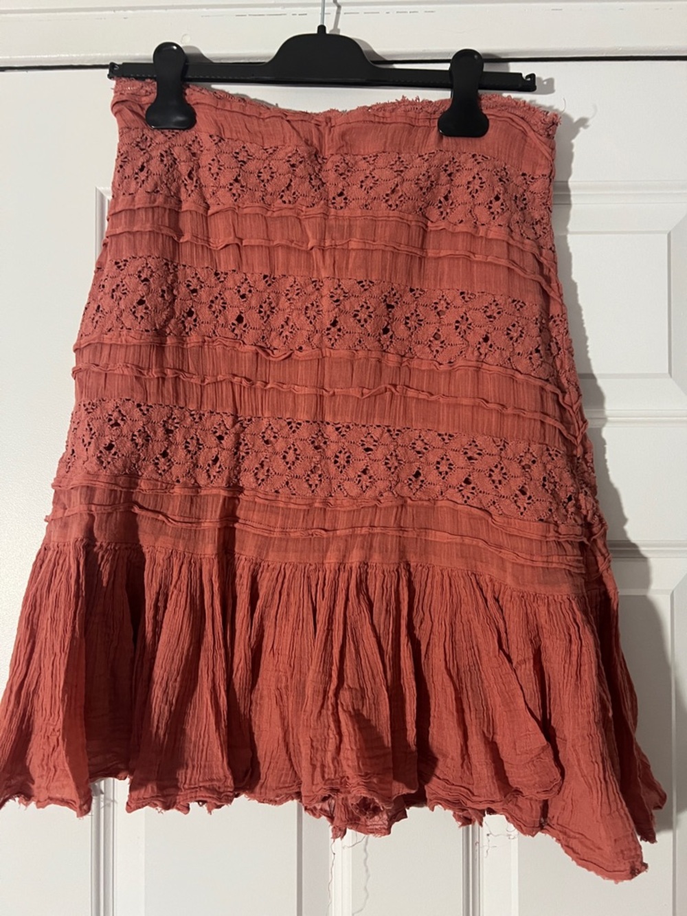 Free People Rust-Toned Crochet Tiered Skirt